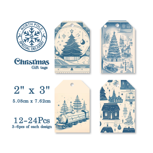 Blue Gift Tags – Christmas Theme (Pack of 12-24pcs)